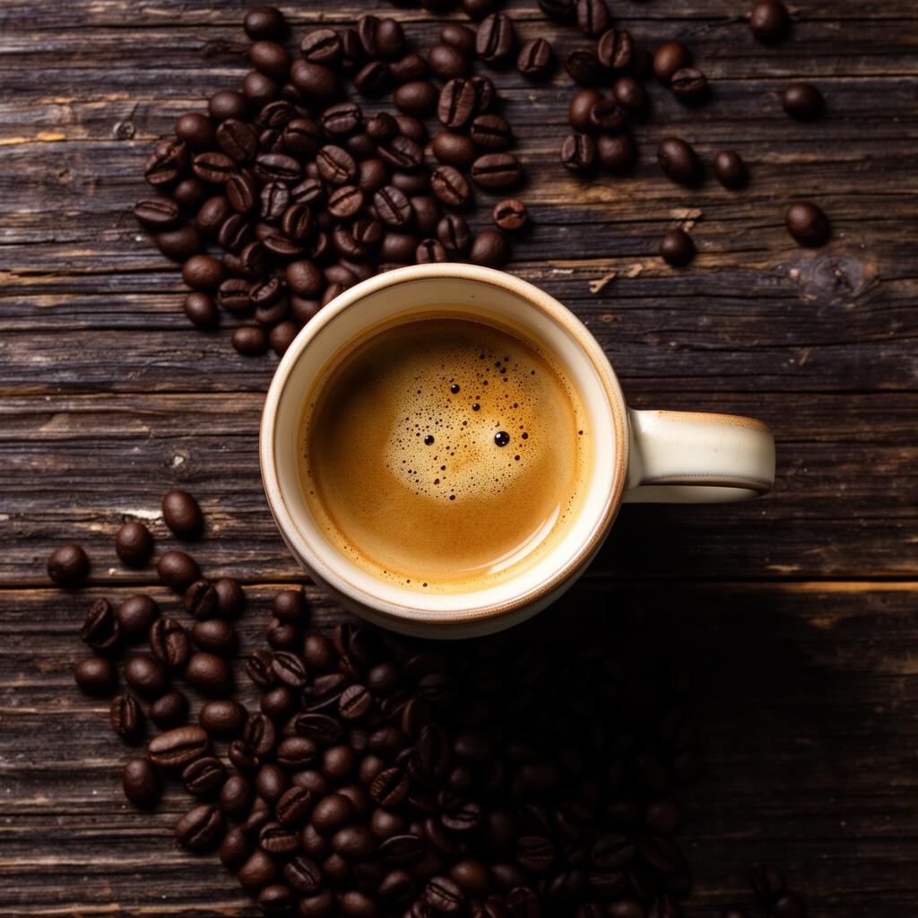Espresso with rich crema in a cream ceramic mug